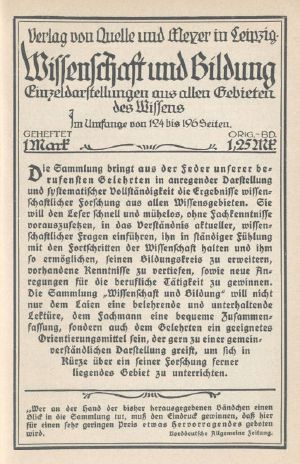 [Gutenberg 60431] • Wissenschaft und Bildung (Katalog) / Einzeldarstellungen aus allen Gebieten des Wissens